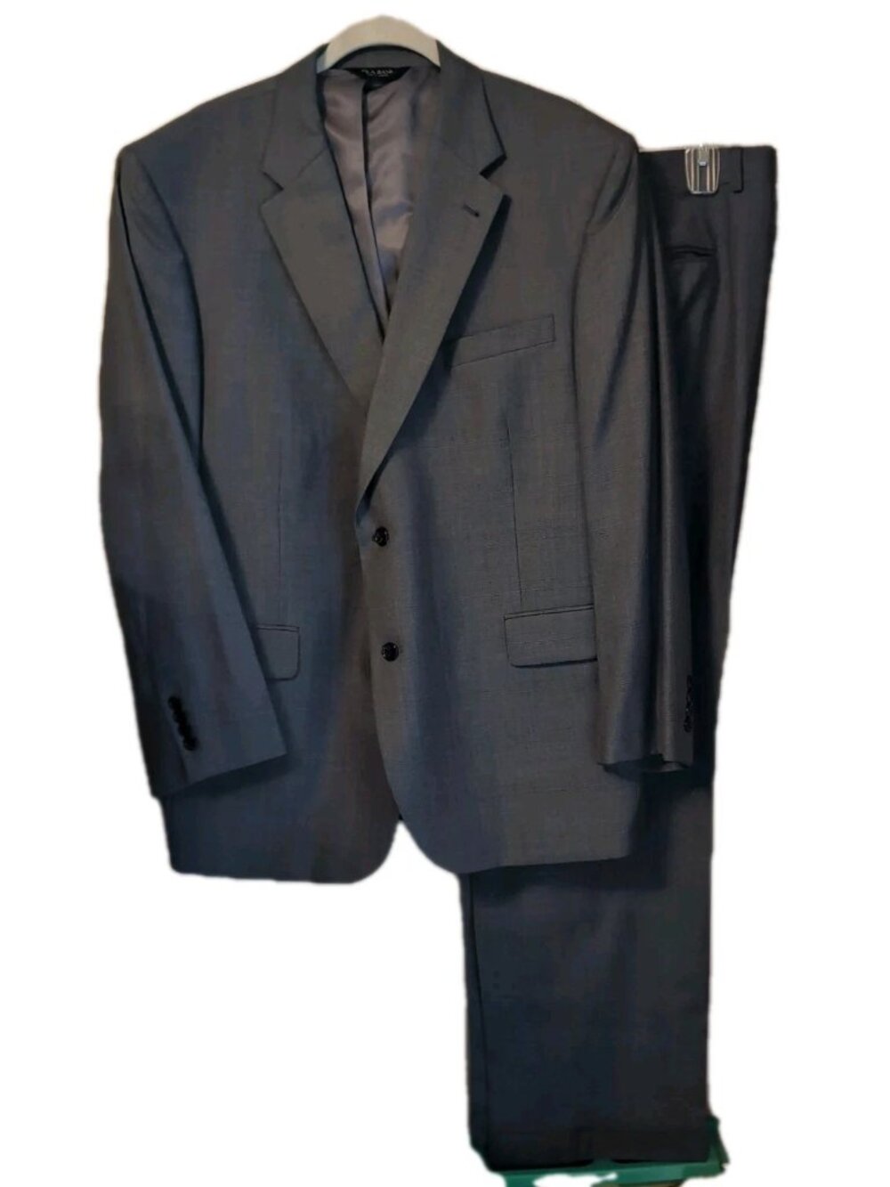 Jos A Bank Signature 2pc Suit Gray 46R Glen Plaid Wool Silk Classic Check